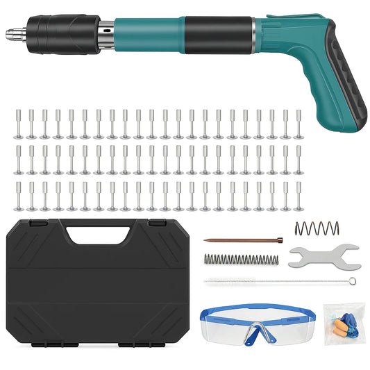 Set Profesional Pistol Manual Fixare Perete + 50 Cuie & Accesorii