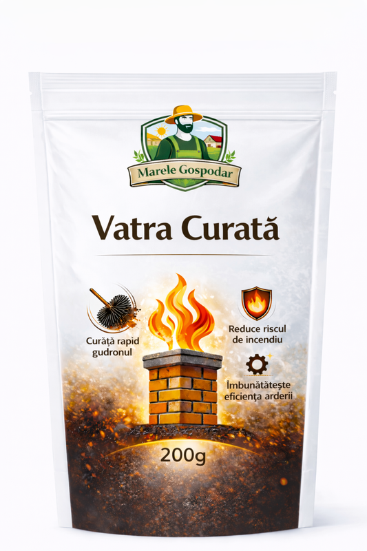 Vatră Curată -  pudra impotriva gudronului acumulat in sobe si cosuri de fum